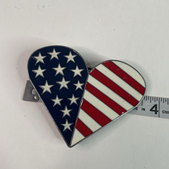 Vintage American Stars and Stripes Flag Heart Belt Buckle Colorful USA Enamel - Picture 3 of 4